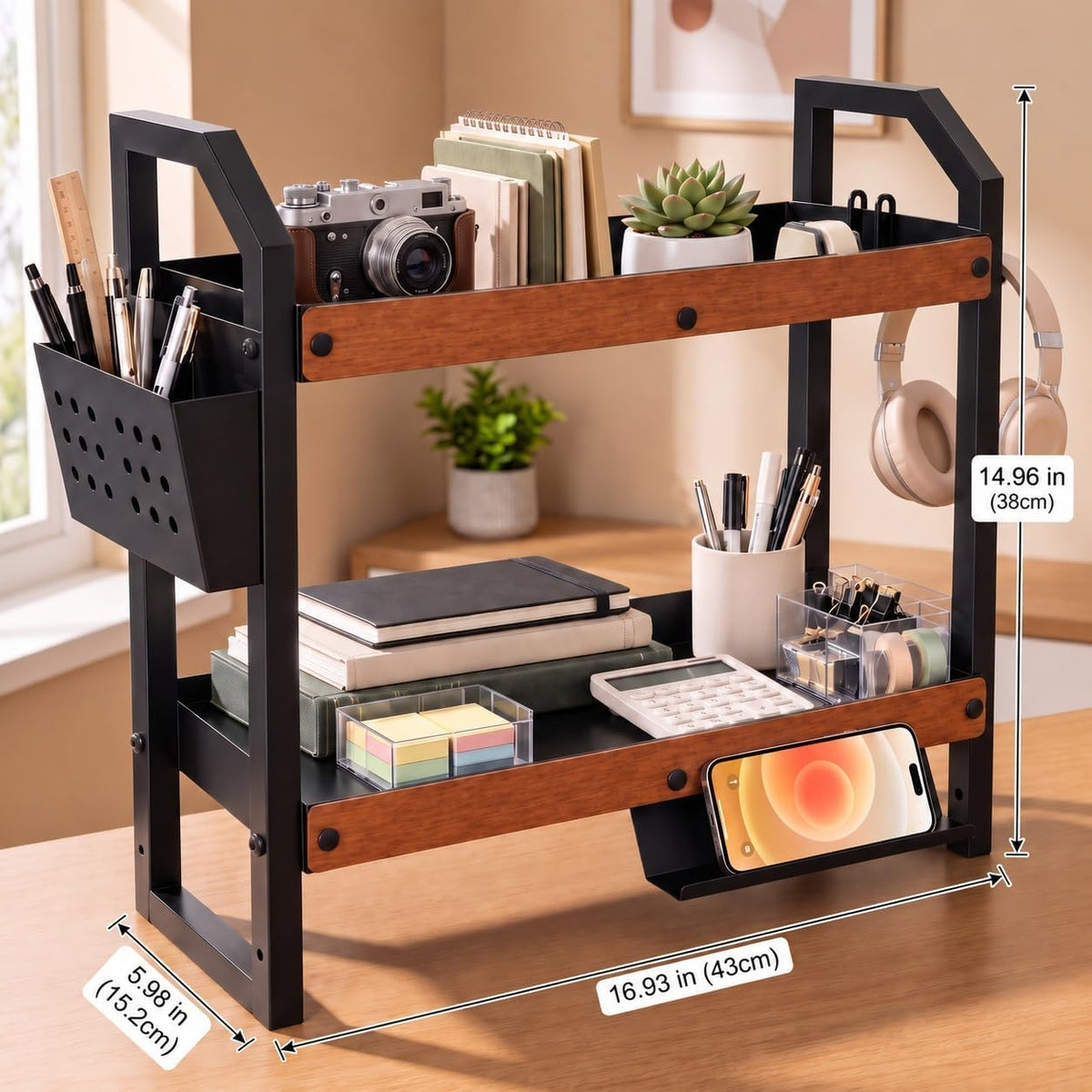 Desk Shelf Organizer, Shelf for Top of Desk, Office Desktop Storage Rack