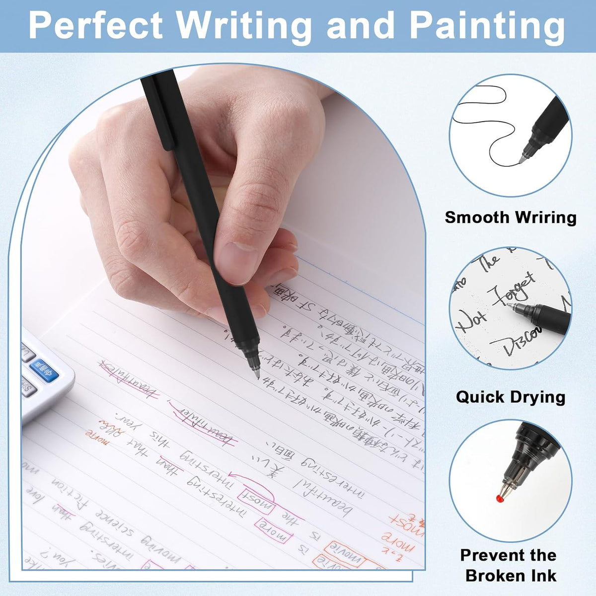 WY WENYUAN 100 Pcs Black Pens Bulk, 1.0mm Bold Point Quick Drying Ballpoint P...