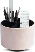 Hennaja Round Leather Art Supply Organizer, Remote Control Holder, 360 Degree by Hennaja
