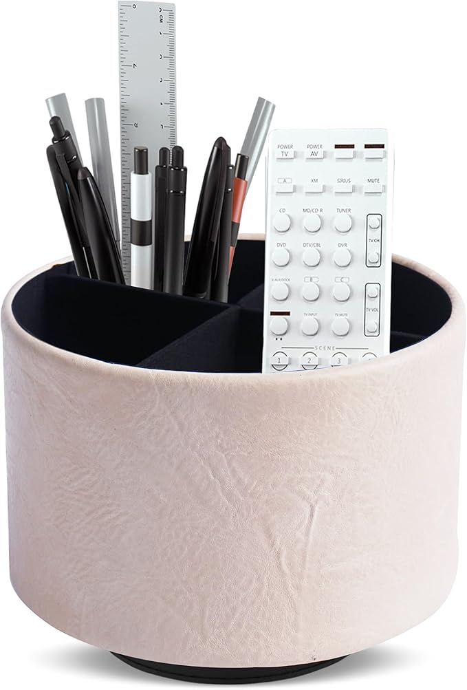 Hennaja Round Leather Art Supply Organizer, Remote Control Holder, 360 Degree by Hennaja
