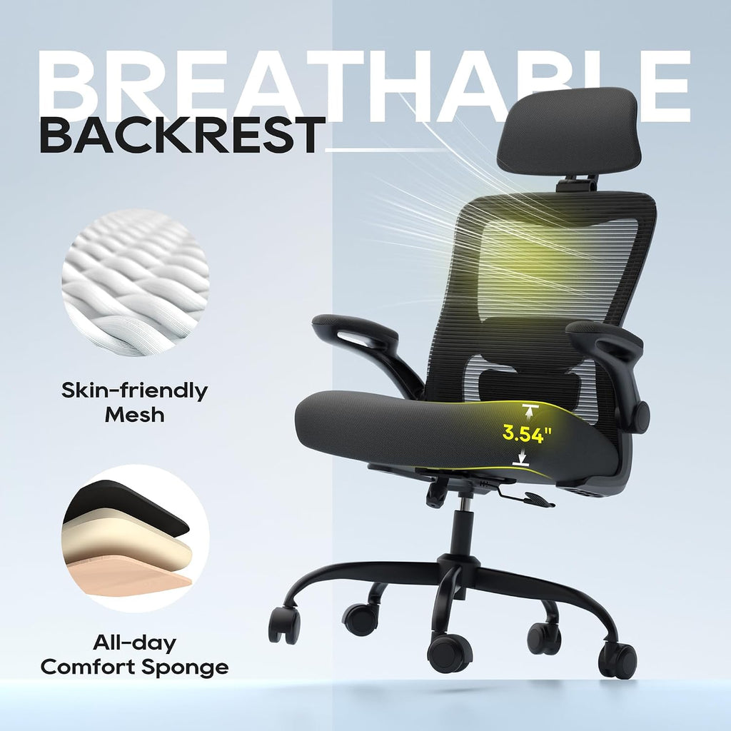 ergonomic office chair for lower back relief, 4-way showing dimensions