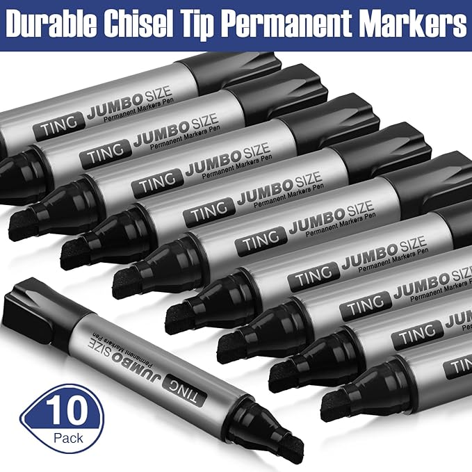 Fuutreo 10 Pack Jumbo Permanent Markers Bulk Large Chisel Tip Permanent Markers - Image 2