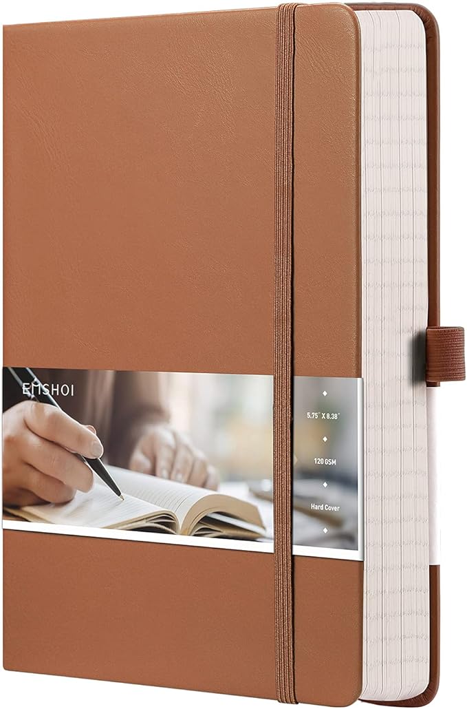 EMSHOI Lined Journal Notebook, 120 gsm Leather Hardcover by EMSHOI