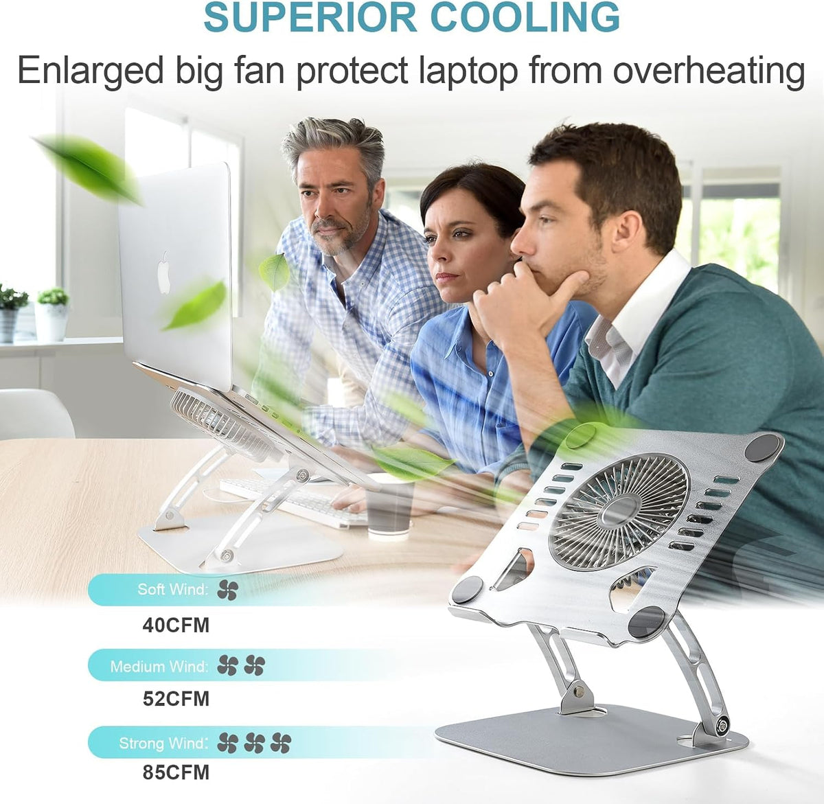 SHUWEI Laptop Cooling Stand with 3 Speed Fan, fits 10-15” Notebook, Black