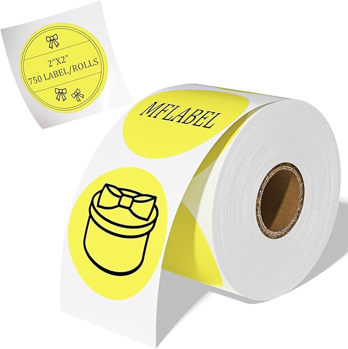 MFLABEL 2" 750 Yellow Circle Direct Thermal Stickers Labels Roll, Compatible by MFLABEL