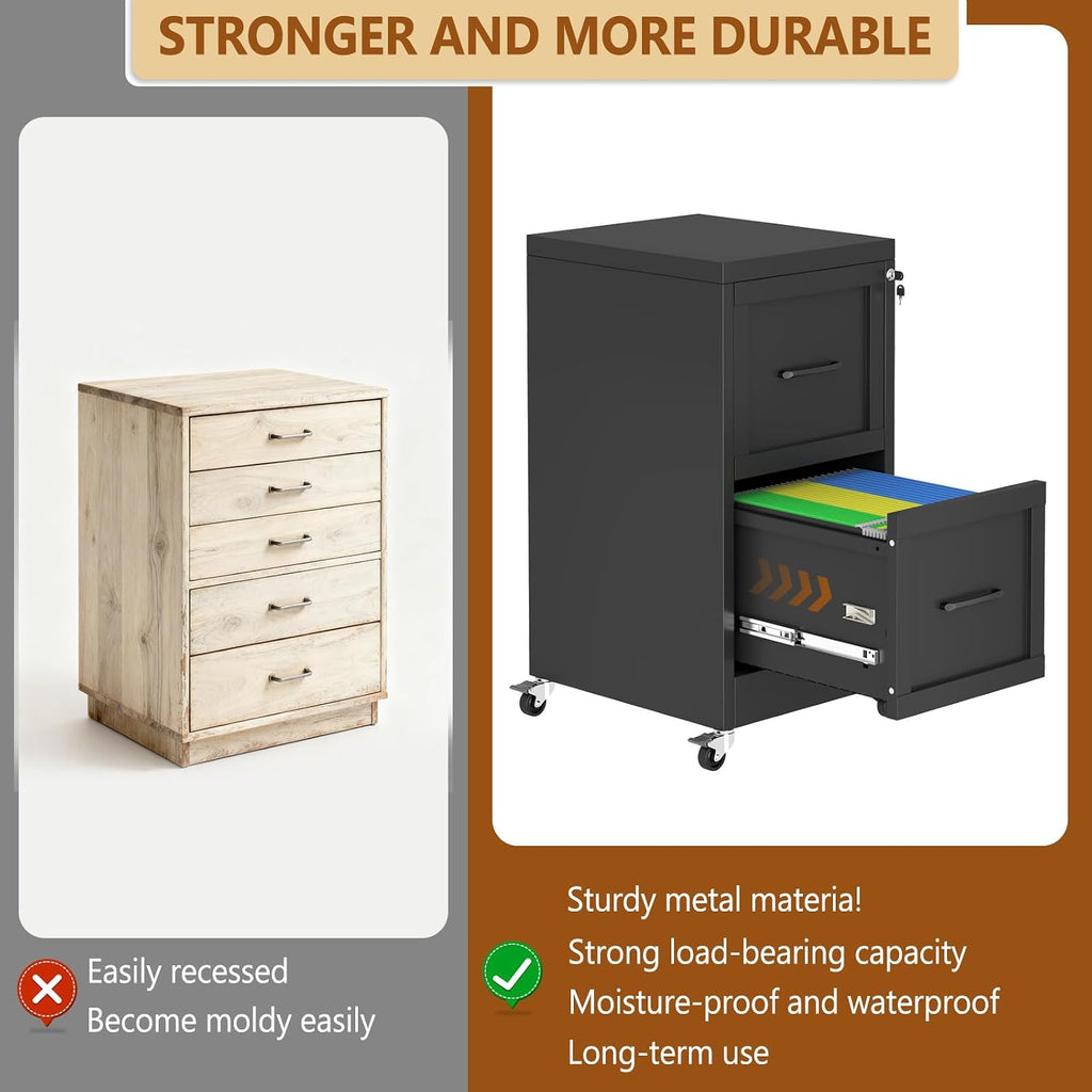 2 drawer rolling metal file cabinet with lock,narrow, package contents