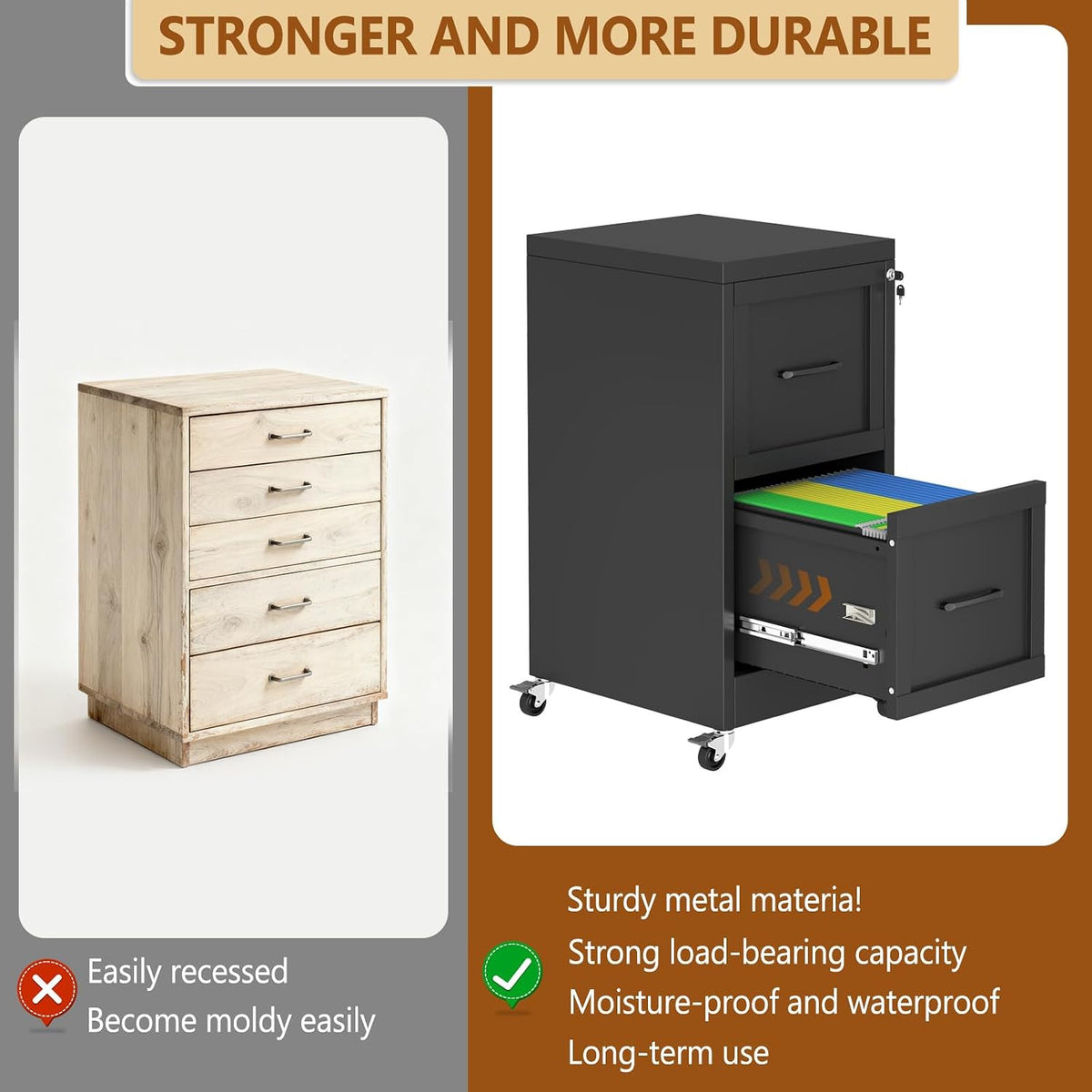 2 drawer rolling metal file cabinet with lock,narrow, package contents