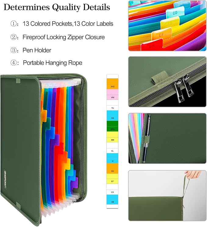 ENGPOW 13 Pocket Expanding File Folder, Fireproof Accordion File Folder - Image 4