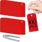 100 Pcs Red Tags with String Blank Shipping Tags with Metal Wire Writable Price by XUWAIDSGN
