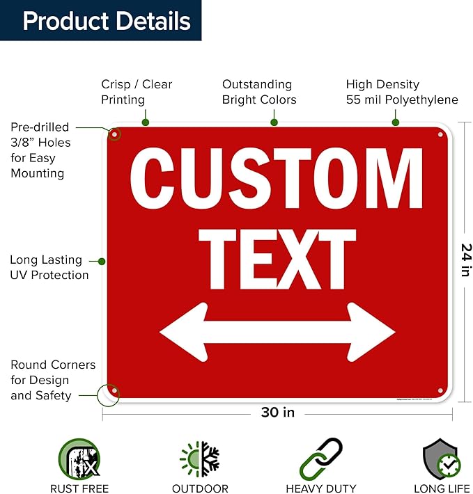 Custom Arrow, Custom Directional Sign, Two way Arrow, 24x30 Inches, 55 mil - Image 6