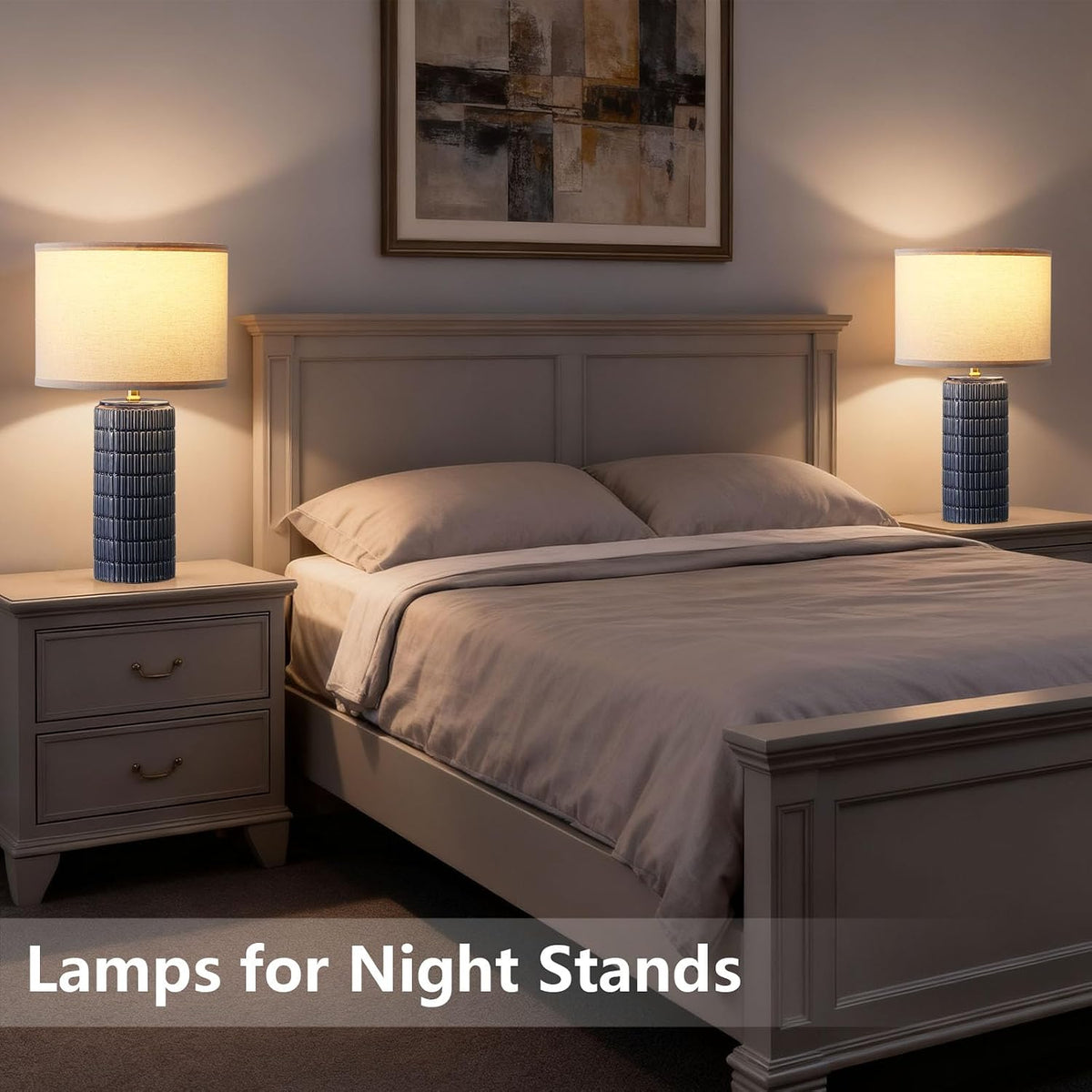 Modern Ceramic Table Lamp Set of 2, Bedside Lamp for Bedroom Decor, Nightstan...