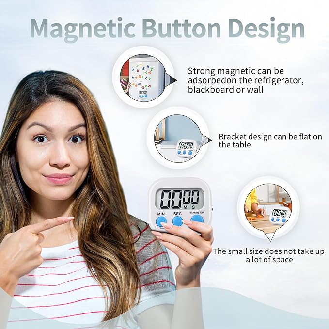 4 Pack White Digital Kitchen Timer Magnetic Digital Timer - Image 5