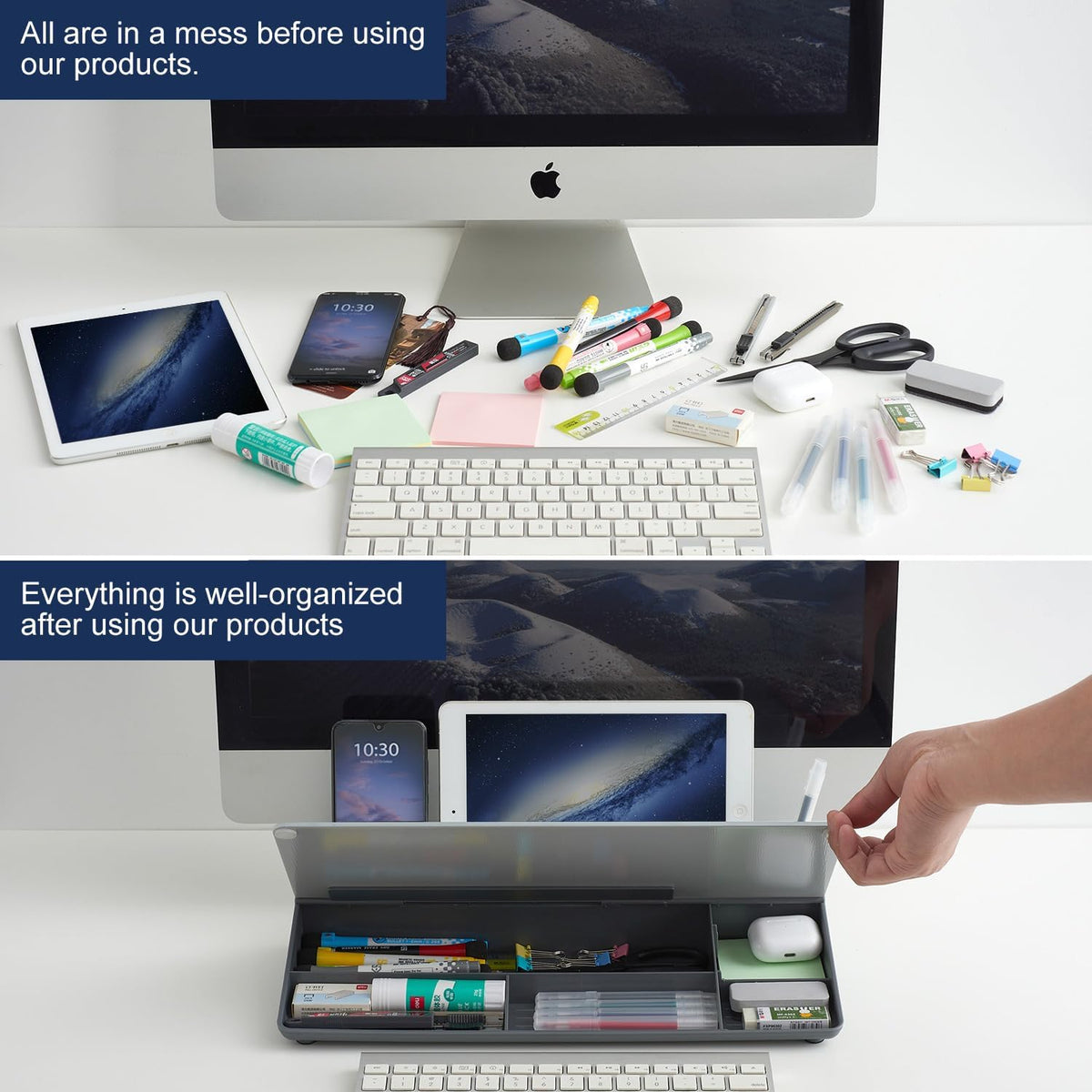 TSJ OFFICE Desktop Whiteboard Dry-Erase-Board - Computer Keyboard Stand White...