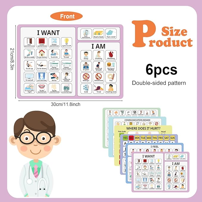 6 Pcs Communication Boards for Non Verbal Adults 11.81 x 8.27'' Colorful - Image 2