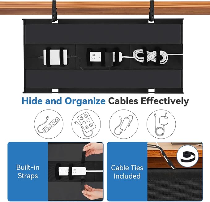 SHUWEI 36" Under Desk Cable Management Tray, Premium Fabric Cable Management - Image 2