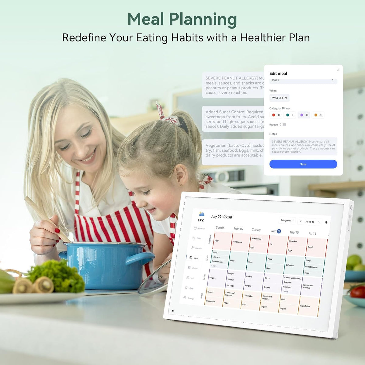 Digital Calendar,10.1 Inch Planner Electronic Calendar&Chore Chart,Smart ...
