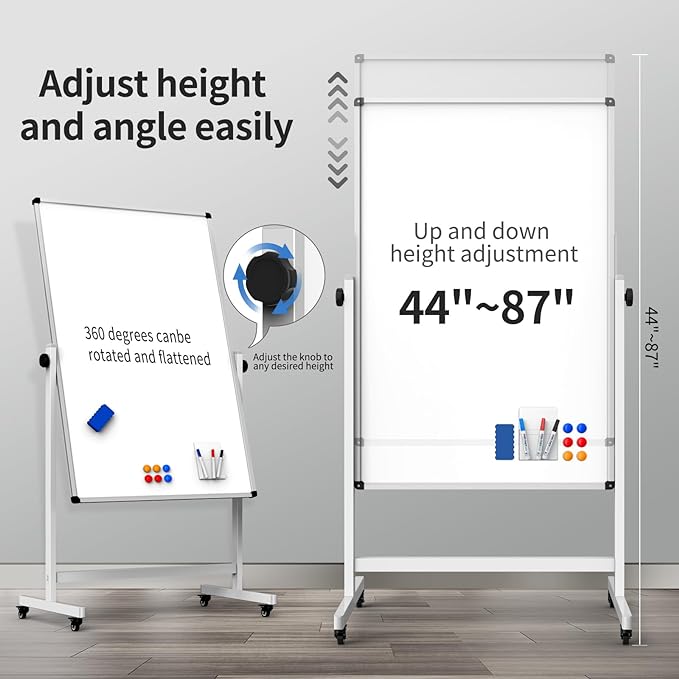 Double-Sided Corkboard Whiteboard, 32 x 48 Inches Dry Erase Board on Wheels - Image 3