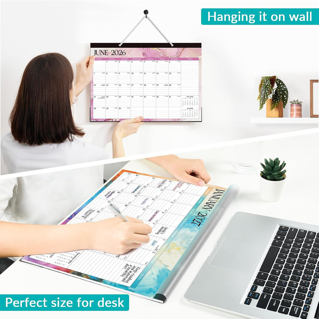 Forvencer Desk Calendar 2026-2027, 21 Months Calendar Apr 2026 to Dec 2027 | 17" x 12" Large 2026 Wall Calendar Monthly Planner with Plastic Cover for Home School Office