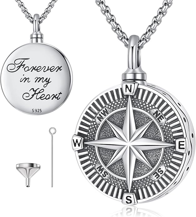 Compass Necklace for Women Men 925 Sterling Silver Pendant Urn Necklaces for by Eusense
