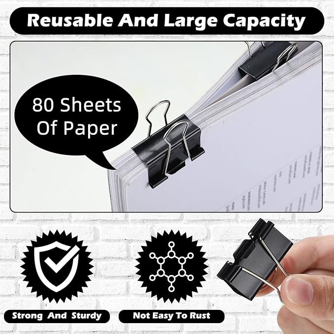 Yexiya 300 Pcs Medium Binder Clips Sturdy 1.25 Inch Black Paper Med Clips - Image 3