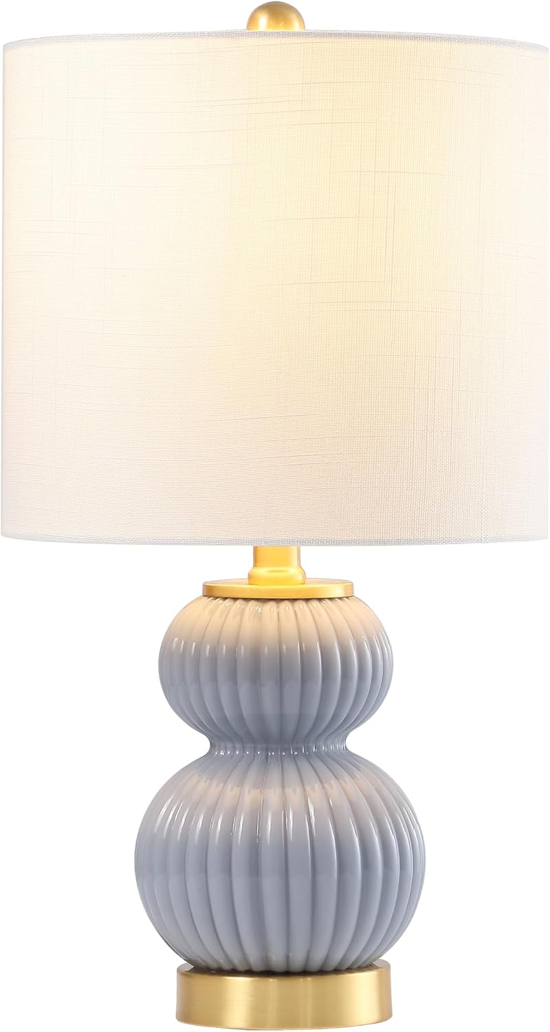 JONATHAN Y Daphne Ribbed Gourd Metal/Glass Table Lamp 20", Gray