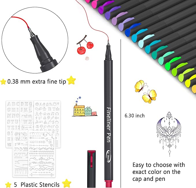 Tebik 65 Pack Planner Colored Pens, 60 Assorted Colors Drawing Pens - Image 3