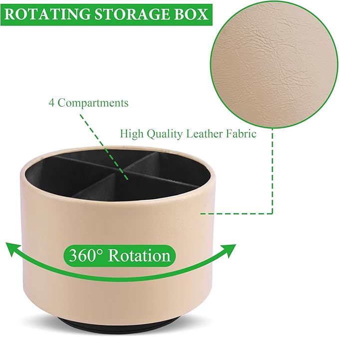 Hennaja Round Leather Art Supply Organizer, Remote Control Holder, 360 Degree - Image 3