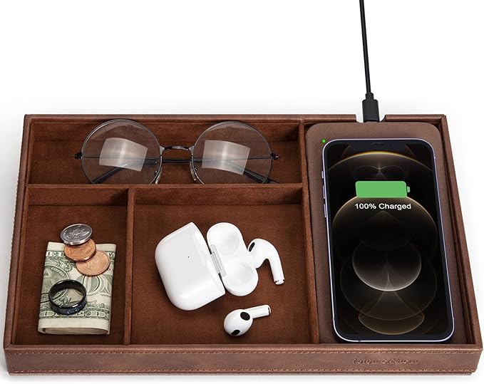 Valet Tray, Built in Wireless Charging Pad, Nightstand Organizer, Dresser by wirelessfuturecharger