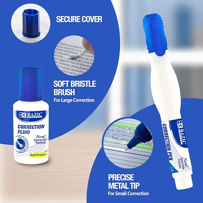 BAZIC Products Correction Fluid, Soft Bristle Brush & Precise Metal Tip - Image 4
