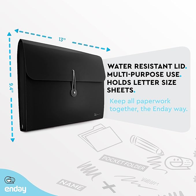 Accordion File Organizer Black, 13 Pocket Expanding File and Cover Folder - Image 5