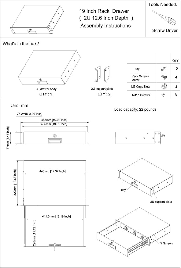 QiaoYoubang 2U Server Cabinet Case 19 Inch Rack Mount Lockable Drawer - Image 8