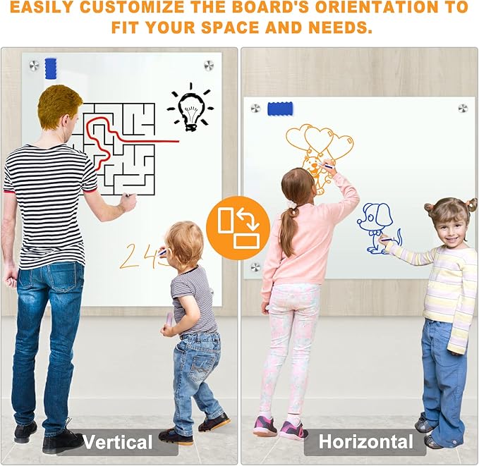 H-Qprobd Glass Whiteboard 60"x40" Magnetic Dry Erase White Board - Image 2