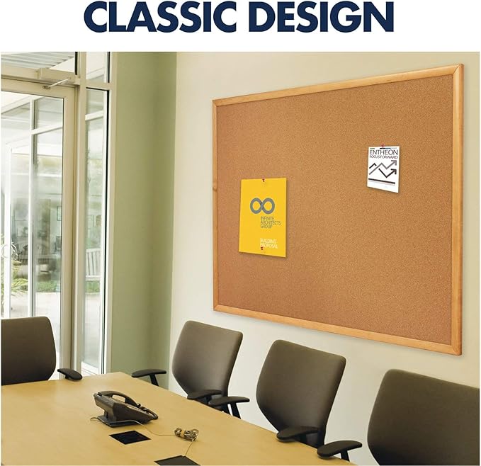 Quartet Cork Board, Bulletin Board, Oak Finish Frame - Image 2