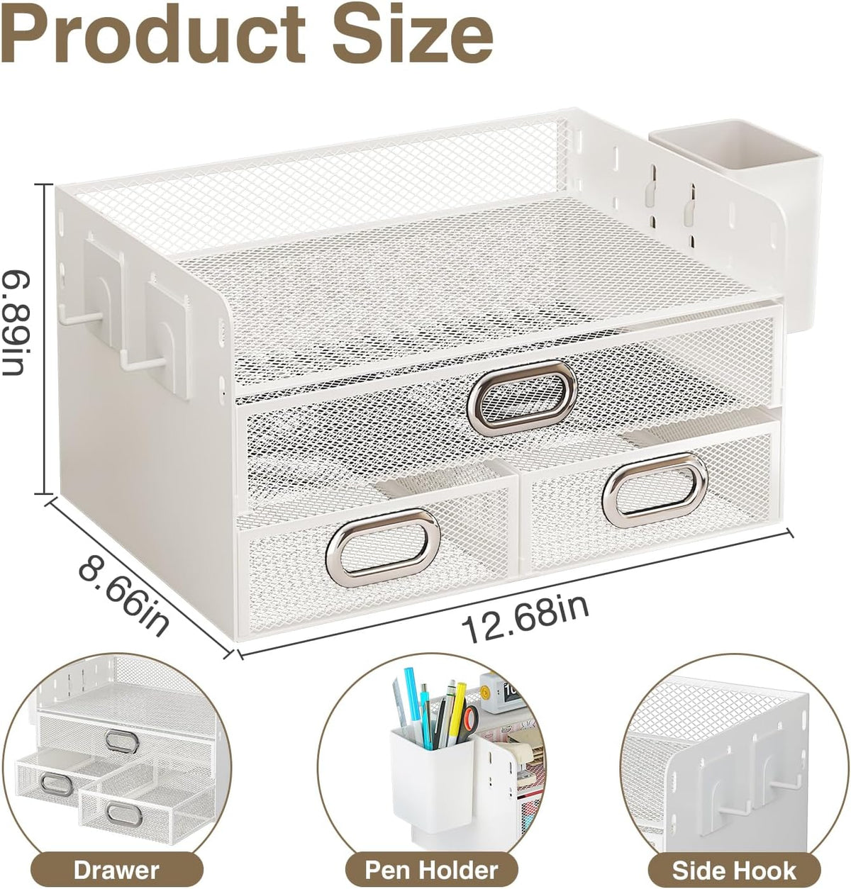 Drawer Organizers 3 Tier Mesh Desk File Holder with Pen Holder