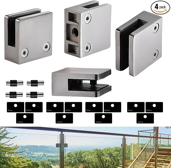 Glass Clamp－4PCS Adjustable Glass Shelf Bracket, 1/3 "-1/2 " 304 Stainless by Unknown