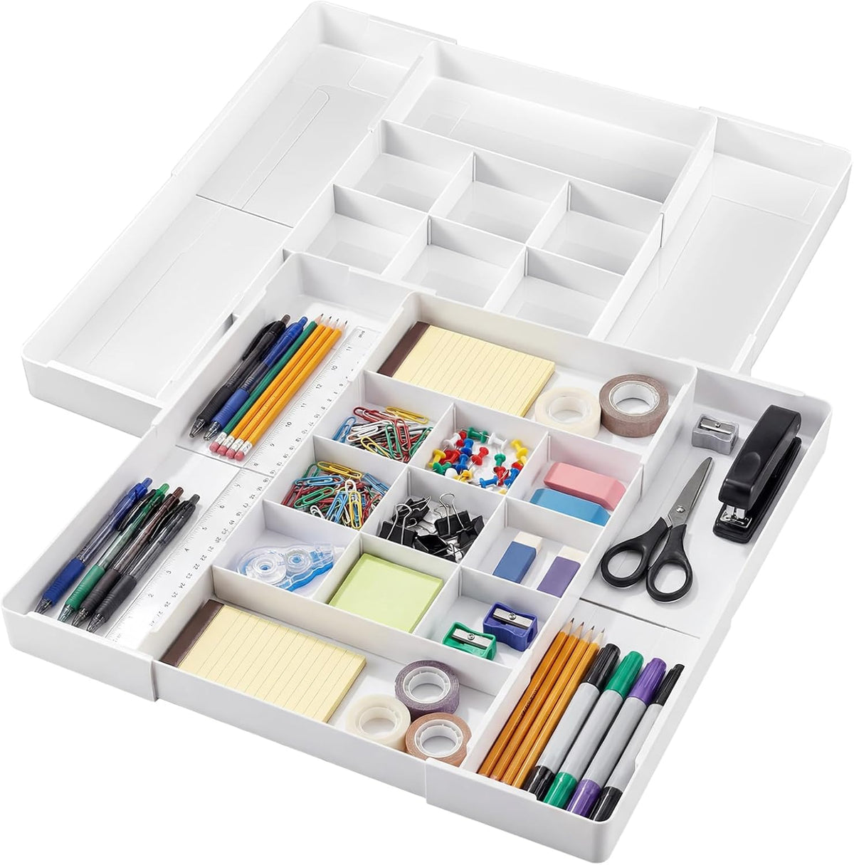 Briwooody 2 Pcs Expandable Drawer Organizer, White, 13 Compartments