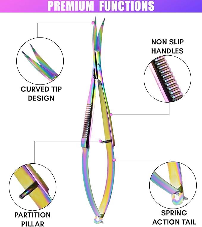 Cross Edge Curved Spring Scissors 5 Inch Stainless Steel Precision Eyebrow & - Image 7