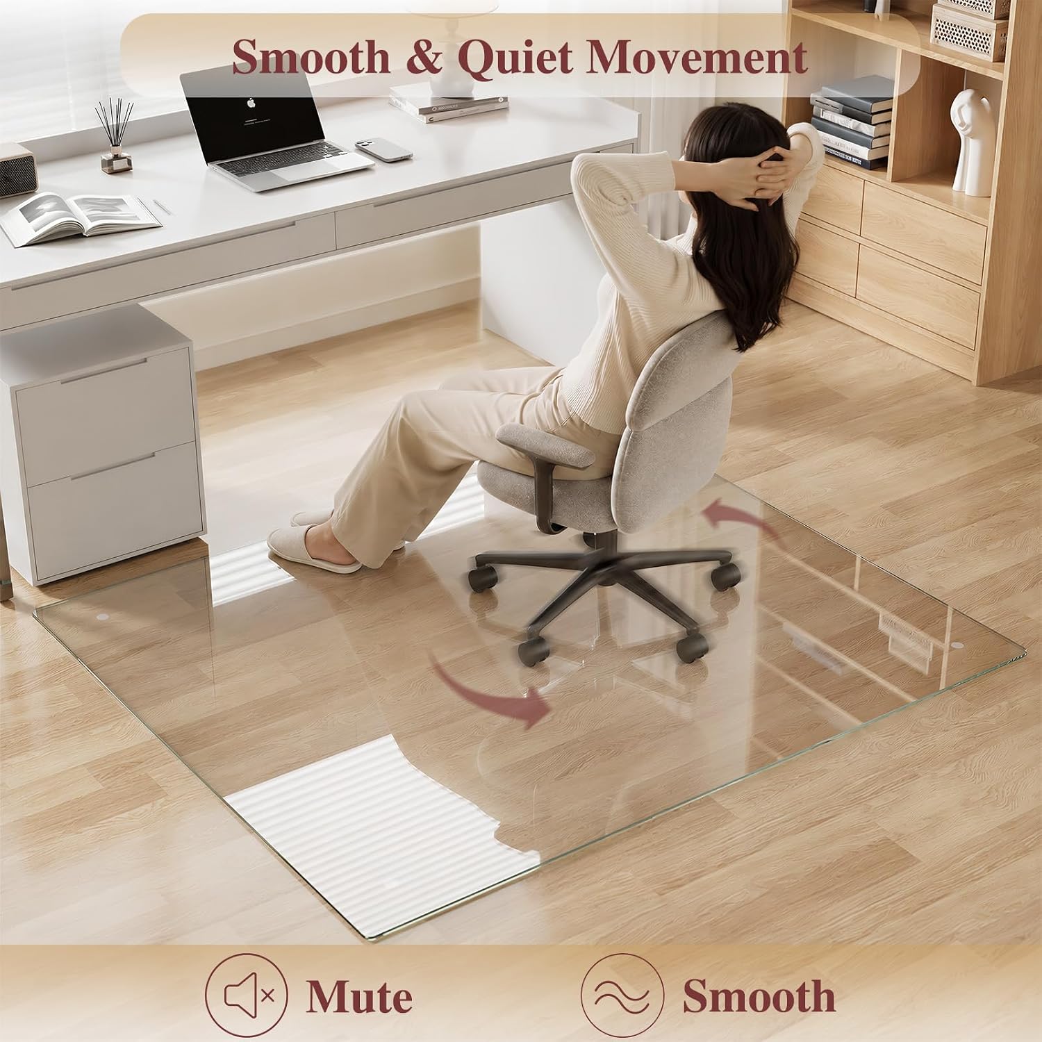 Tempered Glass Chair Mat for Carpet, 30"x42" Clear Floor Mat | Office Chair Mat for Rolling Chairs Carpet & Tile Floor with Rounded and Polished Edges, Noise-Free Gliding Shatterproof