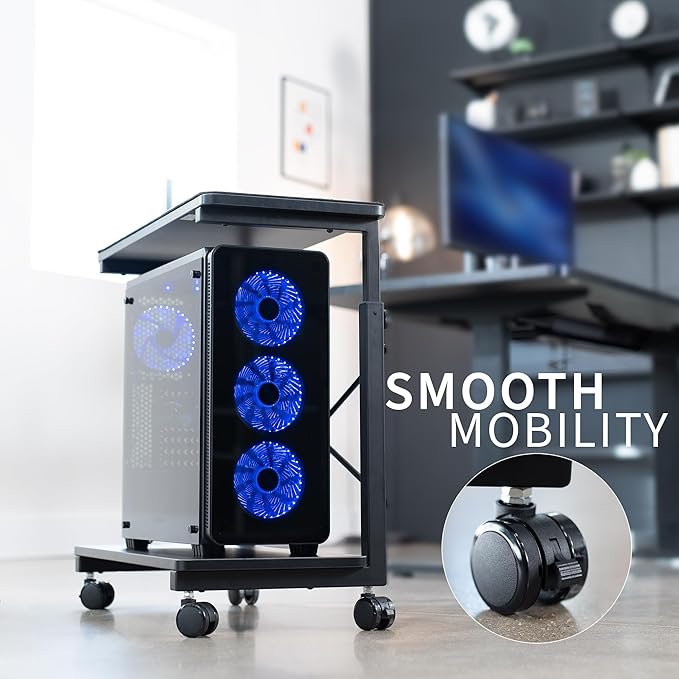 VIVO Large Mobile Adjustable 2-Tier PC Stand, Premium Gaming CPU Computer Tower - Image 9