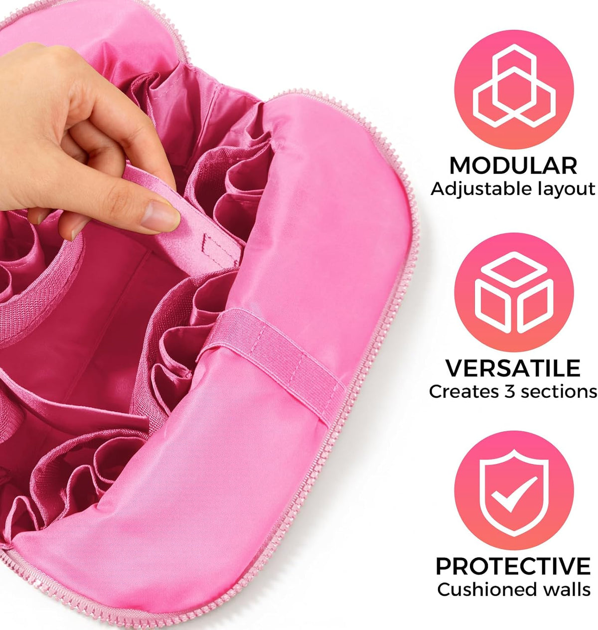 Travel Makeup Organizer Bag with Fold-Down Design and Adjustable Dividers, 27...