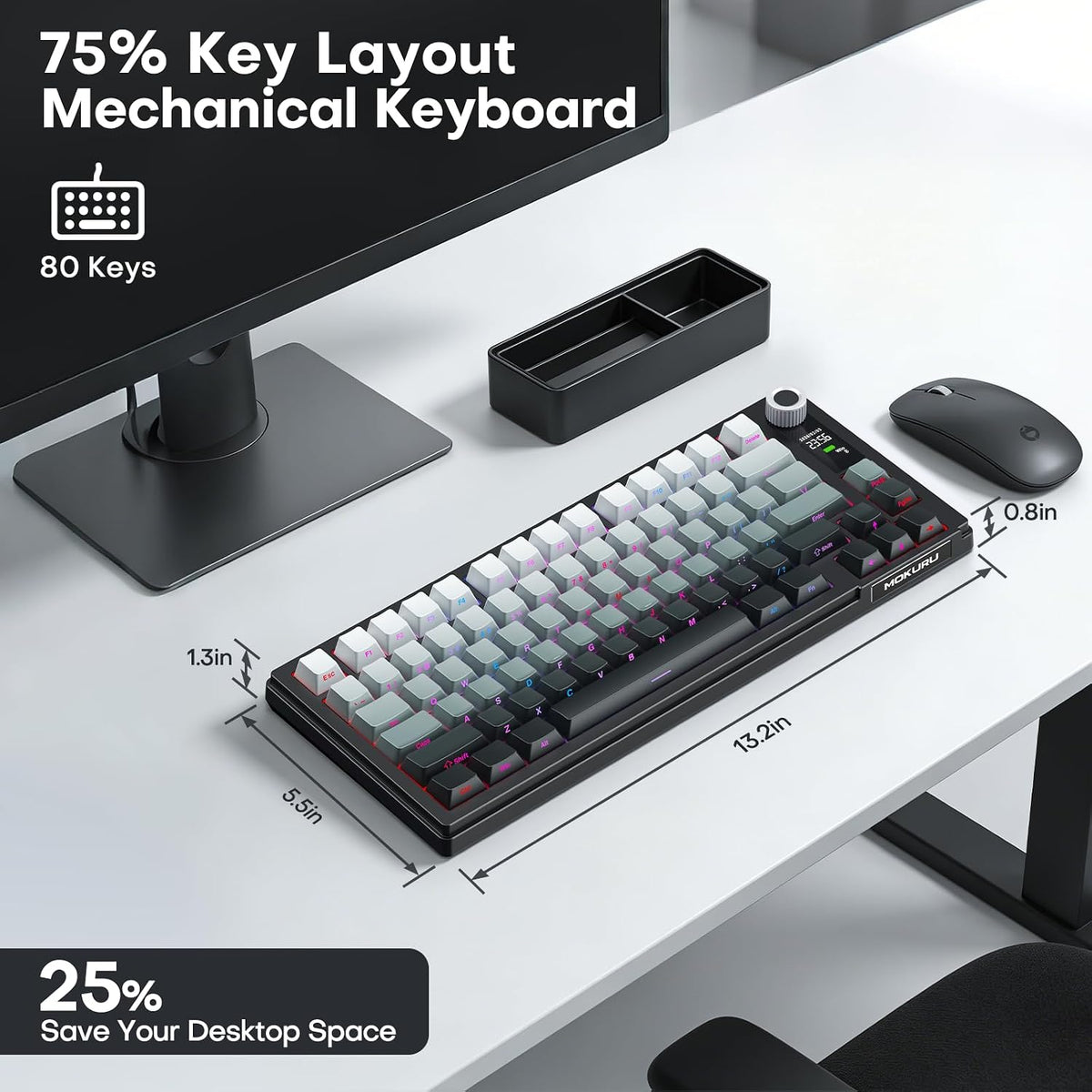 MOKURU Wireless Mechanical Keyboard, Three Mode BT/2.4G/USB-C, RGB Switching,...