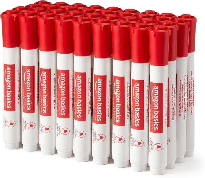 Amazon Basics Low-Odor Dry Erase Whiteboard Markers, Fine Tip by AmazonBasics