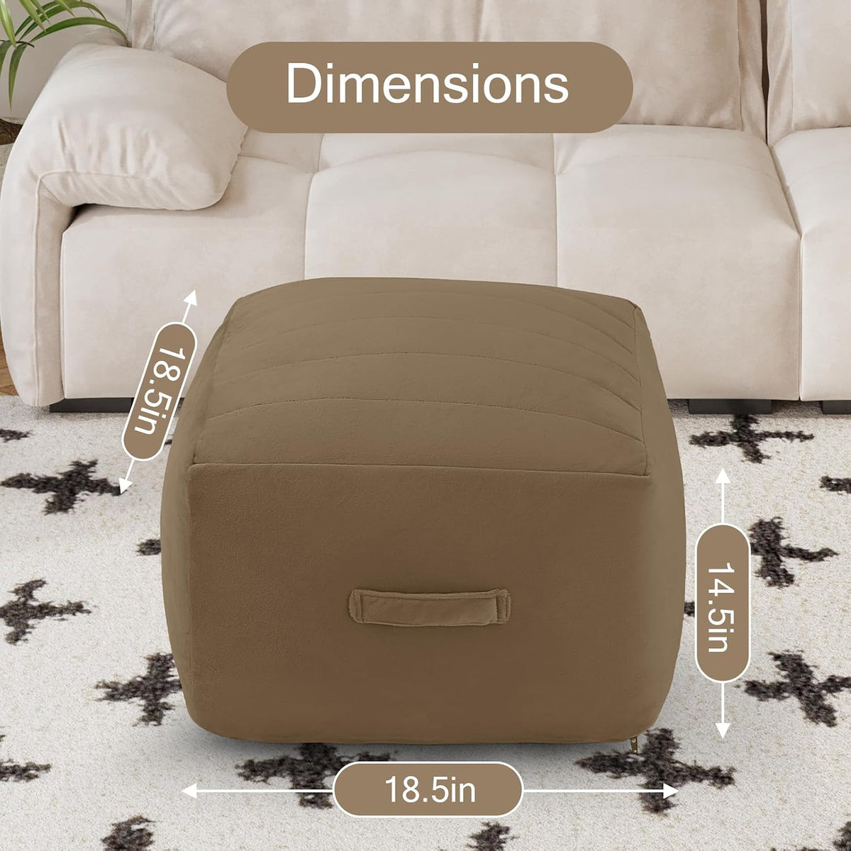 MeMoreCool Square Pouf Ottoman Foot Rest 20x20x15 Inches, Light Coffee