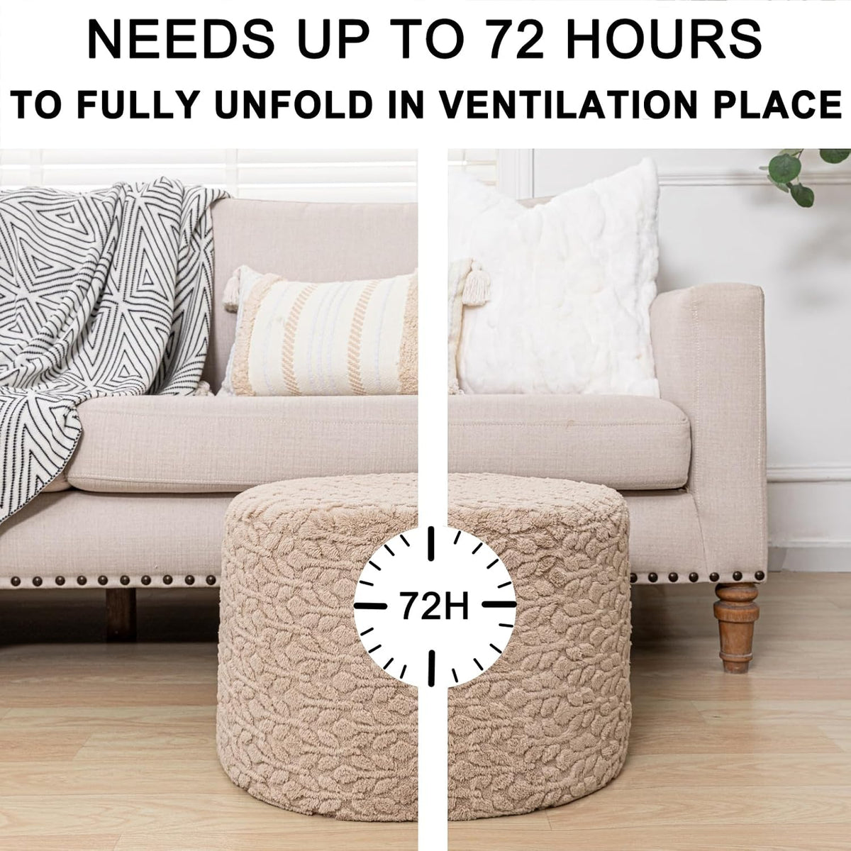 Poofieotto Pouf Ottoman Footstool 20x20x14In Couch Footrest Light Coffee