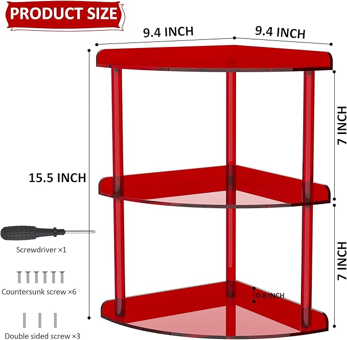 Sezanrpt 3 Tier Acrylic Corner Shelf Organizer Storage 9.5x9.5x15.7 Inch - Image 2