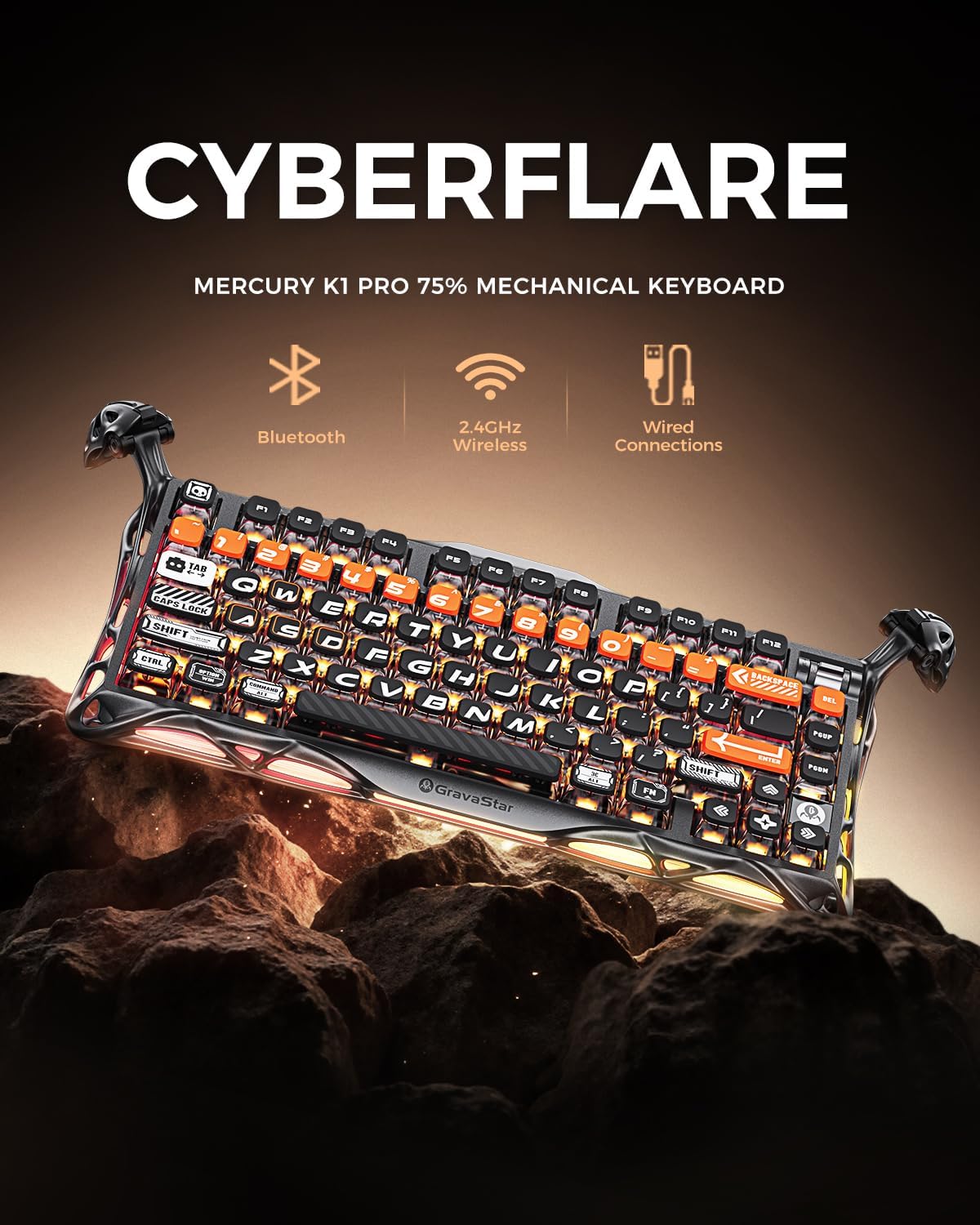 GravaStar Mercury K1 Pro 75% Wireless Mechanical Gaming Keyboard, Hot-Swap