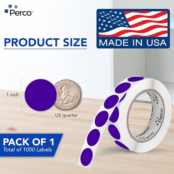 Perco Purple 1-Inch Round Circle Dot Sticker Labels - Image 2