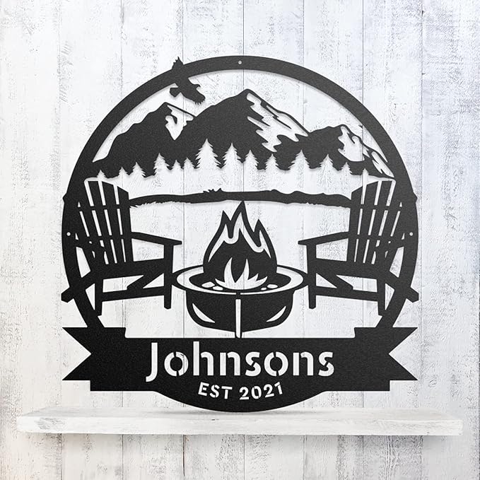 RealSteel Personalized Mountain Campfire Monogram Metal Sign – Custom Family - Image 3