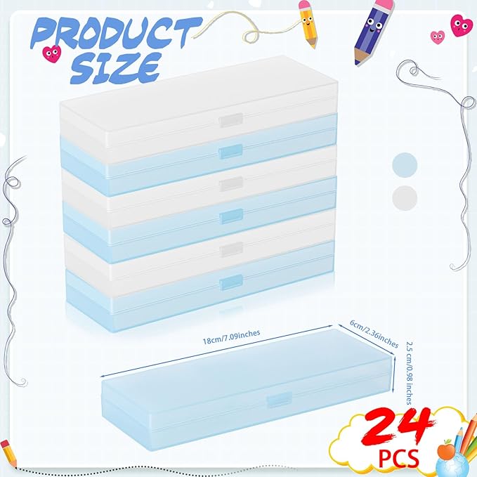 Fainne 24 Pcs Plastic Pencil Case Bulk Pencil Boxes Plastic Stationery Case - Image 2