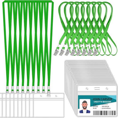 100 Pcs Clear Horizontal Badge ID Card and 100 Pcs Lanyard, Reusable Lanyards by Orcielo